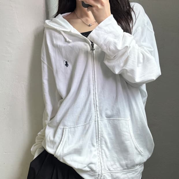 Polo 폴로 랄프로렌 신형 화이트컬러 코튼 후드집업
