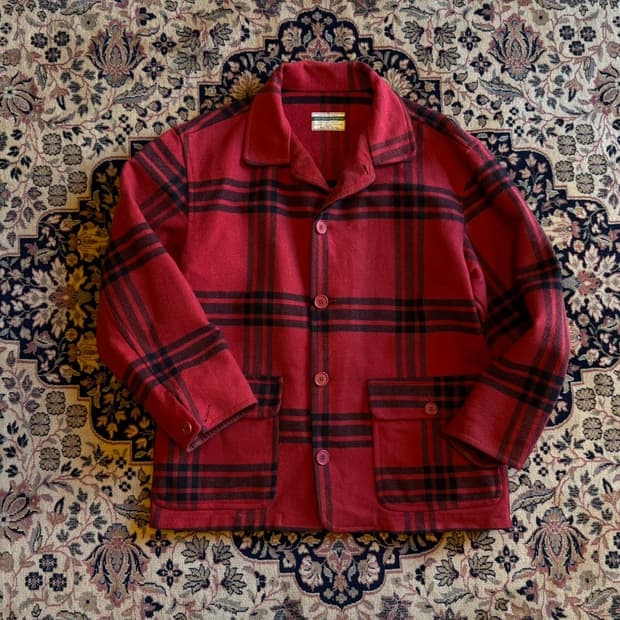 베네통 헤비멜톤울 버팔로 체크 자켓 105