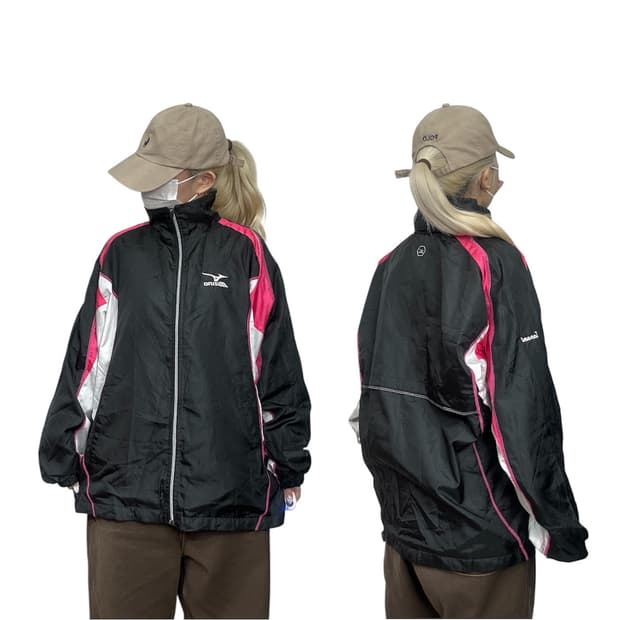 미즈노 일본 블랙 핑크 오버핏 바람막이 올드스쿨 트랙 자켓 M