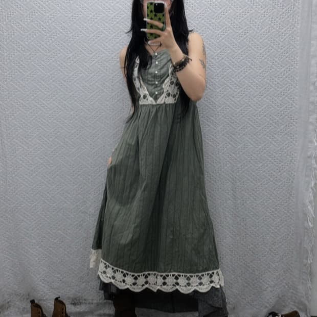 빈티지 러블리 모리걸 레이스 베이비돌 슬리브리스 롱원피스 K0113