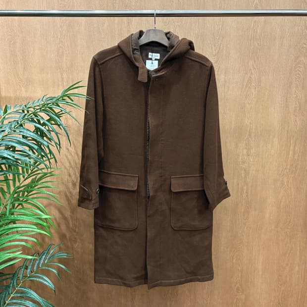 폴스미스 울 믹스 후드 롱 코트 지퍼 스냅 버튼 플랩 포켓 디테일 브라운