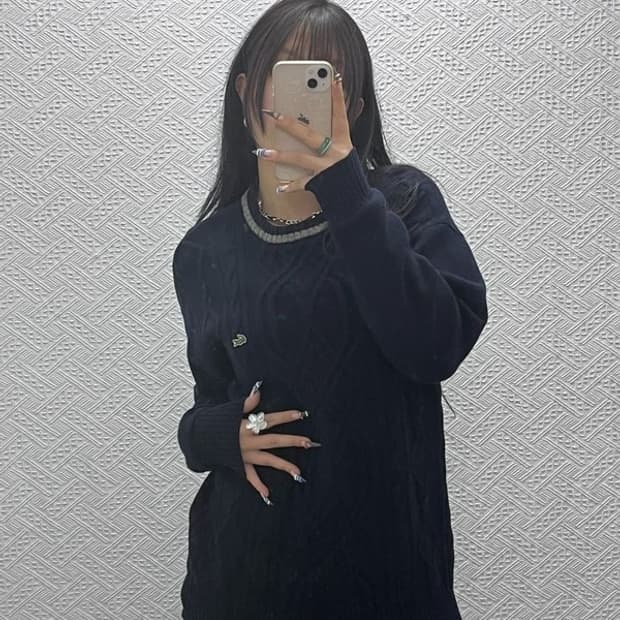 라코스테 올드스쿨 캐주얼 케이블 꽈배기 니트 100 C07816