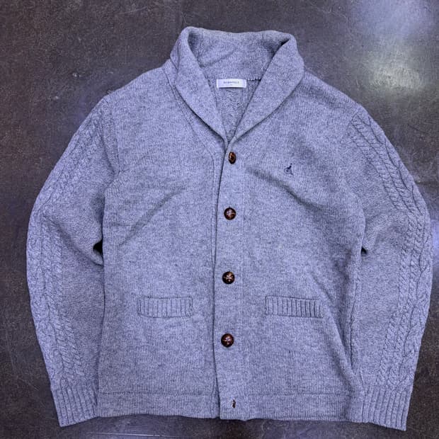 빈폴 클래식 숄카라 패치워크 니트 스웨터 가디건 그레이 100