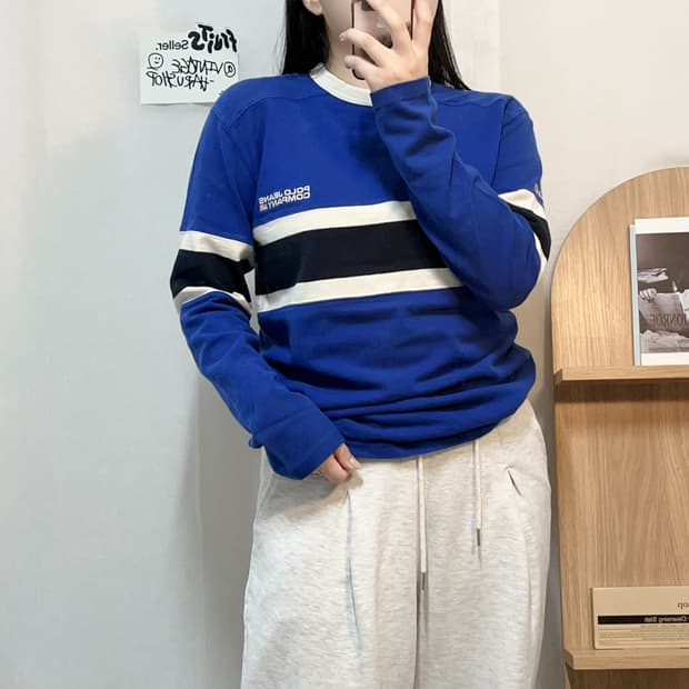 [정품] 폴로진컴퍼니 블루 단가라 긴팔티 [ S ]