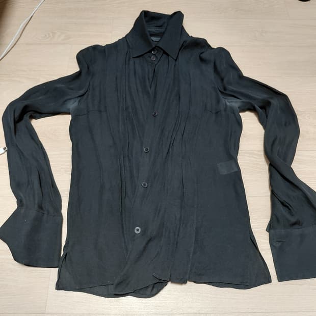 TIME 실크 블랙 고딕 고스 로맨틱 시스루 카라 포인트 블라우스