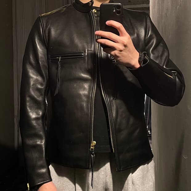 CARPHEY 블랙 말가죽 금장버튼 펑크 락시크 라이더자켓 레더자켓