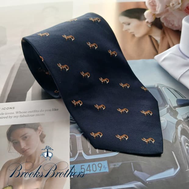 브룩스브라더스 실크 여우 자수 넥타이 8.5cm B등급 A18729
