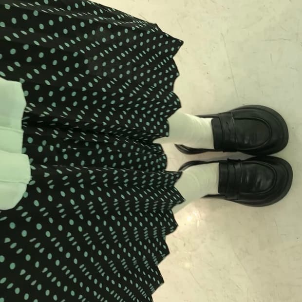 민트 도트 미디 스커트 블랙 플리츠 스커트 모리걸니혼진미쿠카메모리노가토