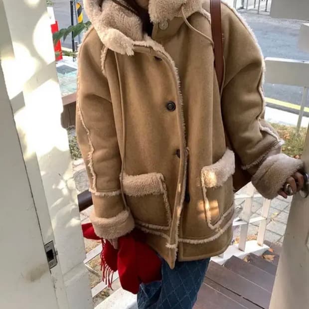 후드 양털 리버시블 무스탕