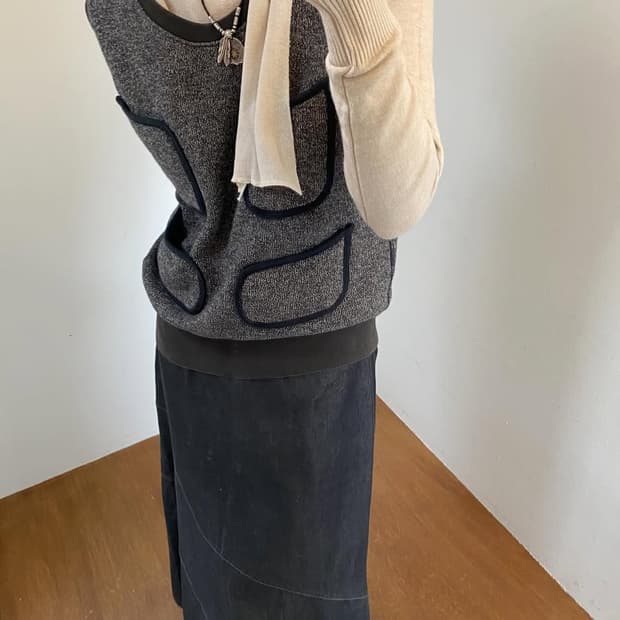 KAPITAL Multipocket Knit Vest Gray khaki