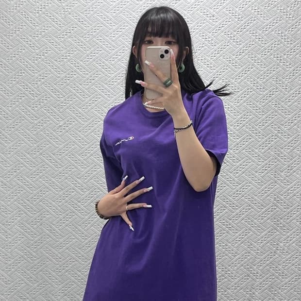 챔피온 빈티지 캐주얼 우베코어 딥퍼플 오버핏 반팔티 L C13880