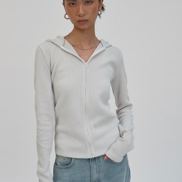 스웨이드 후드 립 집업 라이트 그레이