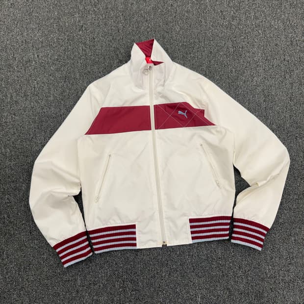 M)PUMA 빈티지 화이트&버건디 나일론 윈드브레이커 자켓
