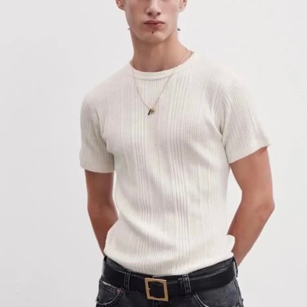 렉토 울 블렌드 립 라운드 티셔츠 크림 S