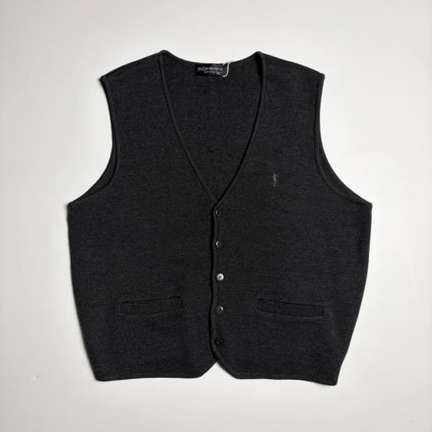 입생로랑 YSL 차콜 5버튼 울 니트 조끼 베스트 R1325