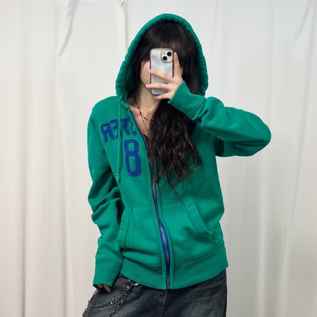 Hollister green hood zip-up