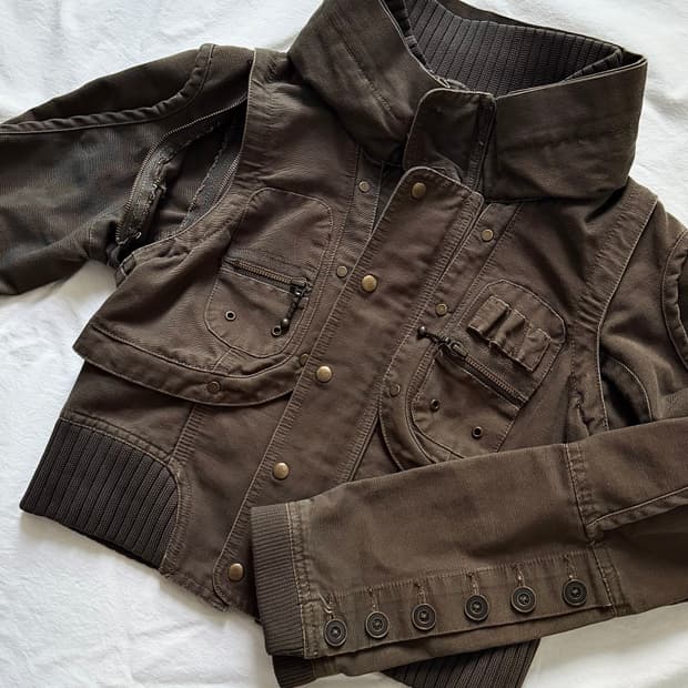 00's 해체주의 하이넥 아카이브 베스트 스터드 앤틱 자켓 y2k