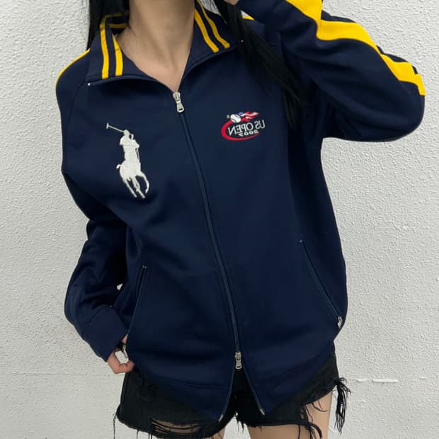 폴로 랄프로렌 US 옐로우라인 네이비 투웨이 집업 L