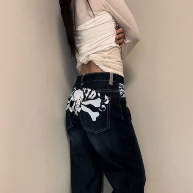 punky washing denim midi pants