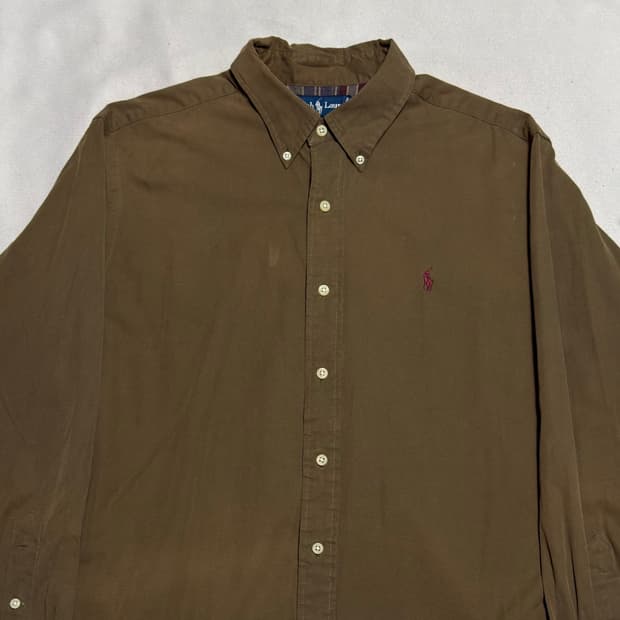 L 폴로랄프로렌 커스텀 핏 브라운 코튼 셔츠