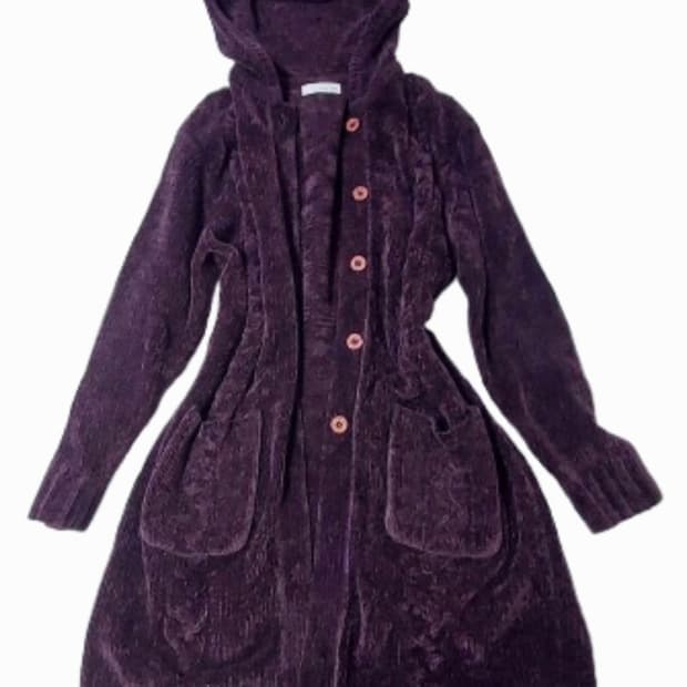 모리걸 너드 하구미 보라색 벨벳 레이어드 후드 롱가디건
