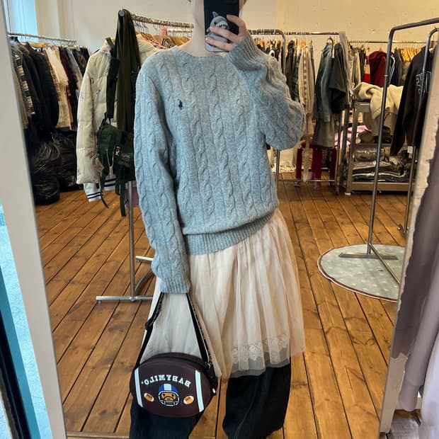 폴로 그레이 꽈배기 니트