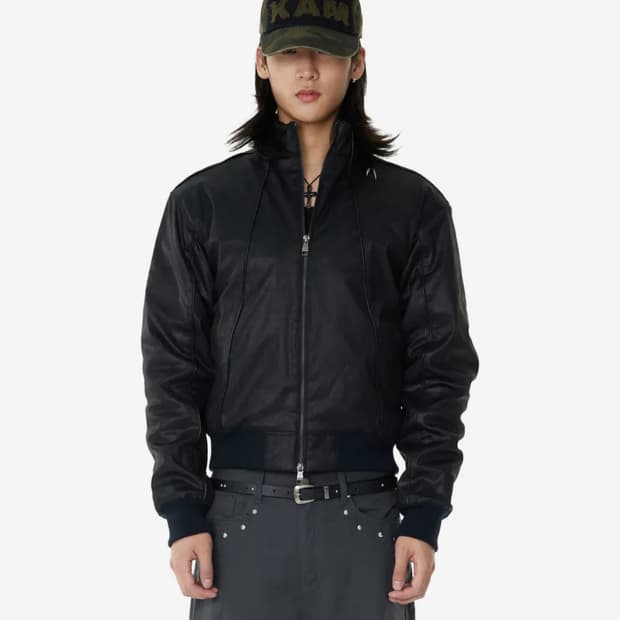 아캄 Piping Leather Blouson (Black)