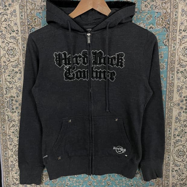 하드락카페 비즈 Y2K 큐빅 딱붙 후드집업1686