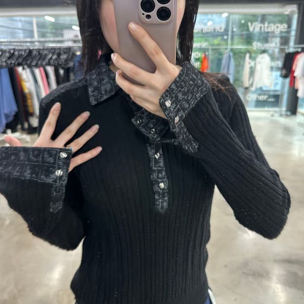블랙 다크웨어 페이크 레이어드 블랙 롱 슬리브