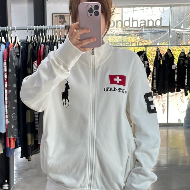 폴로랄프로렌90s 스위스 빅포니 넘버링 져지집업 화이트