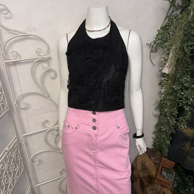 TIME black draped ruffle backless 슬리브리스