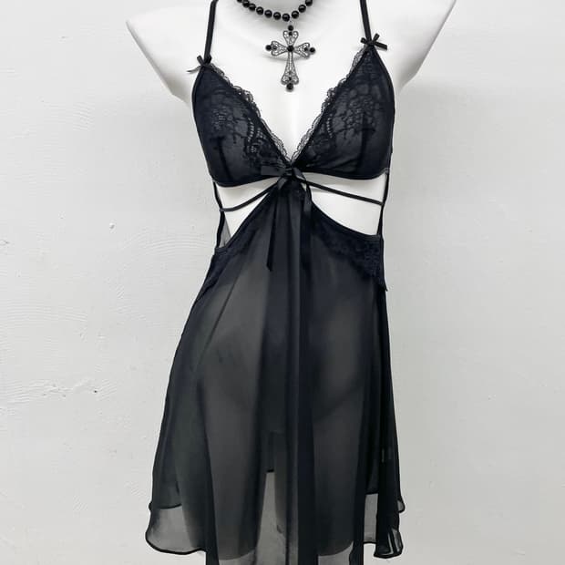 블랙 고딕 레이스 슬립