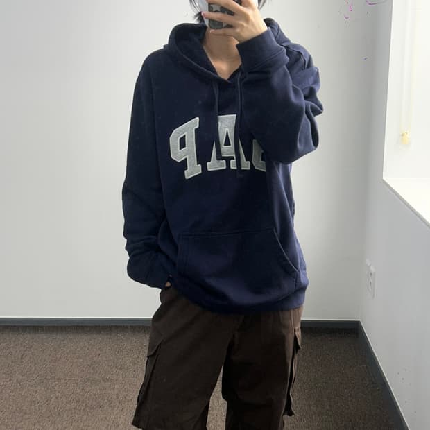 Gap 갭 그레이 로고 네이비 후드티