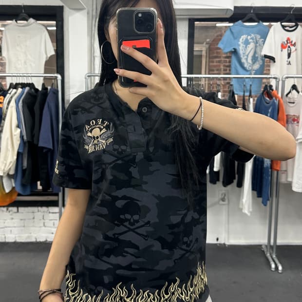 밴슨 레더 TFOA 카모 헨리넥 티셔츠