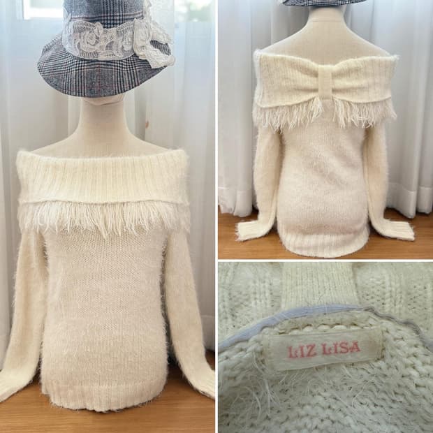 리즈리사 오프숄더 리본 니트