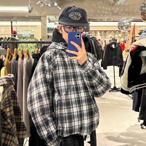 Check paneled paded jacket 체크 패딩