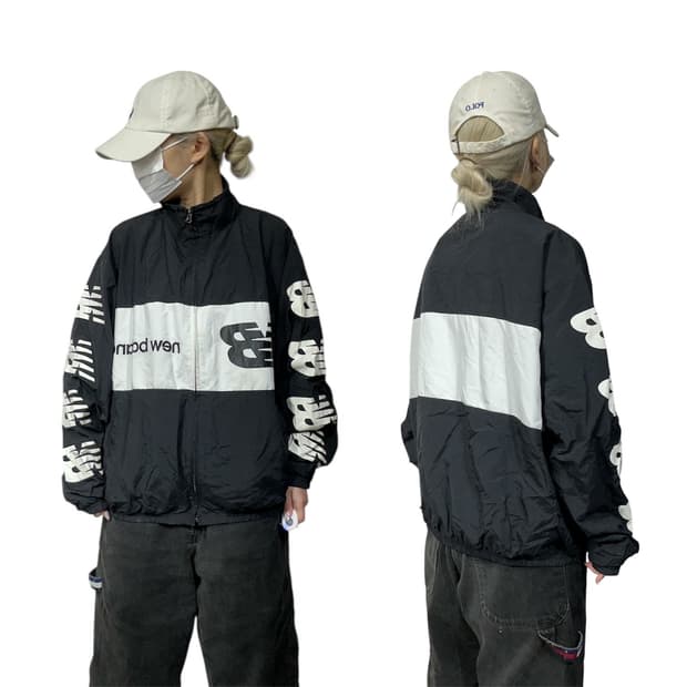 뉴발란스 블랙 화이트 로고 바람막이 자켓 L