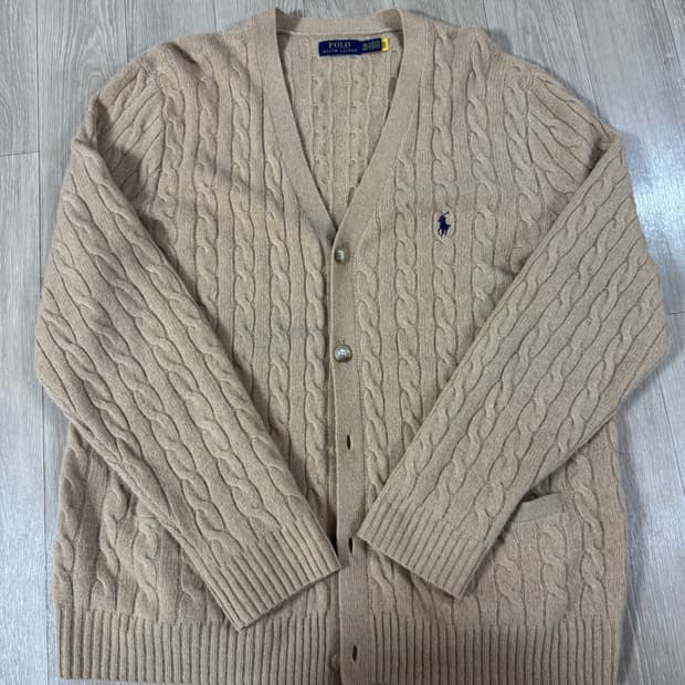 2XL 폴로 랄프로렌 울캐시미어 케이블 니트 꽈배기 가디건 베이지