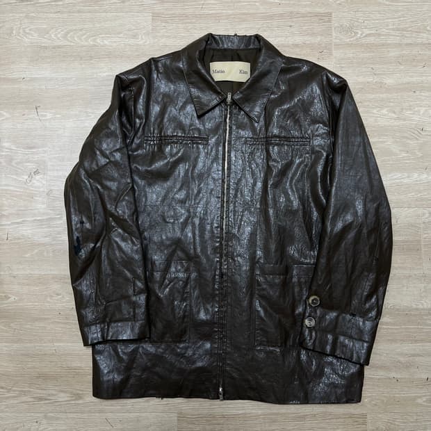 마뗑킴 빈티지 레더 라이더 가죽자켓 [브라운] XL/105