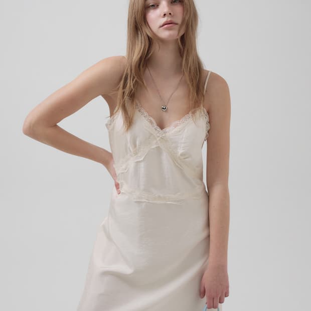 더바넷 Satin Lace Slip Dress