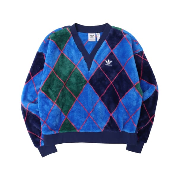아디다스 아가일 체크 퍼 플리스 스웻셔츠
