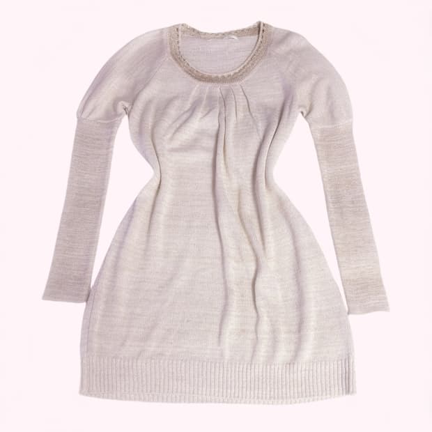 으른갸루 퍼프 소매 포인트 딱붙 유넥 금사 포인트 니트 원피스 