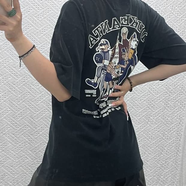 빈티지 산타 스트릿 펑크 키치 베이스볼 프린팅 반팔티 95 C13703