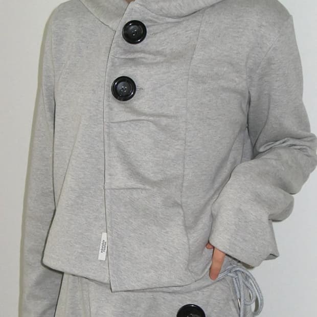 론론 빅버튼 후드 가디건 그레이
