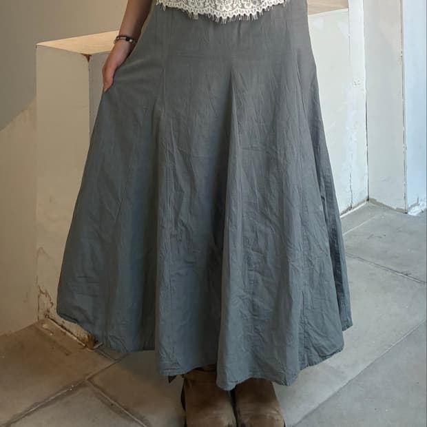 S) Japanese vintage 차콜 모리 밴딩 롱스커트