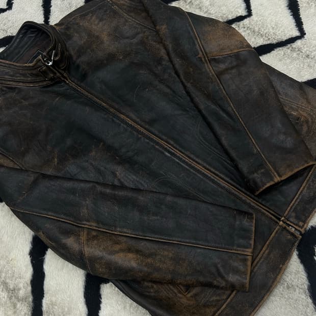 [L]빈티지 에이징 양가죽 집업자켓/브라운