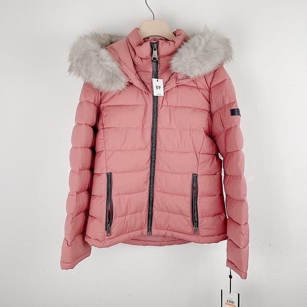 (정품/새상품) DKNY 여성 털 후드 분홍 점퍼