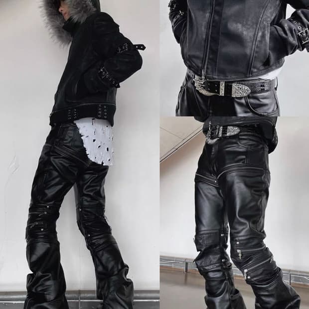 Distressed Waxed Zip Flare Jeans