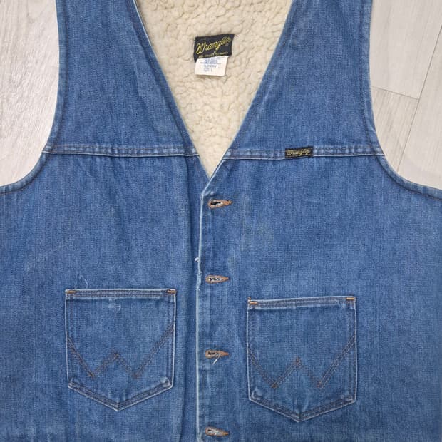 80s Made in USA 랭글러 워크 양털 청조끼