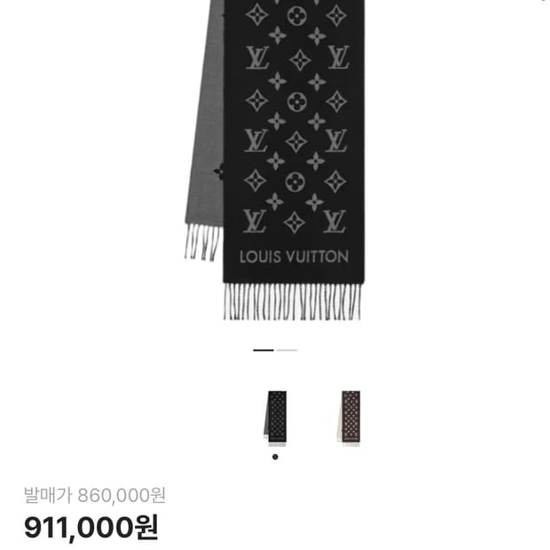 새상품 루이비통 올 어바웃 모노그램 블랙 스카프 울 머플러